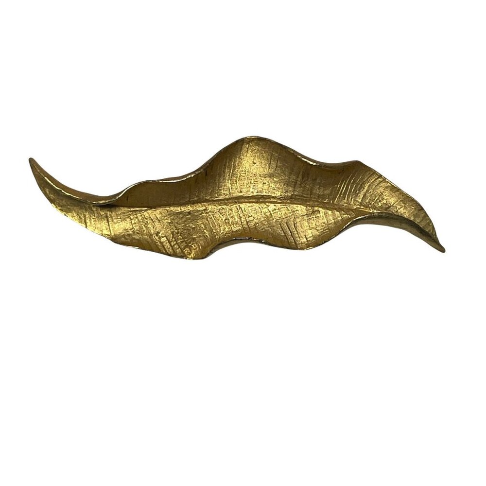 Vintage Textured Gold Tone Leaf Brooch Pin 3.5” MCM Autumn Fall